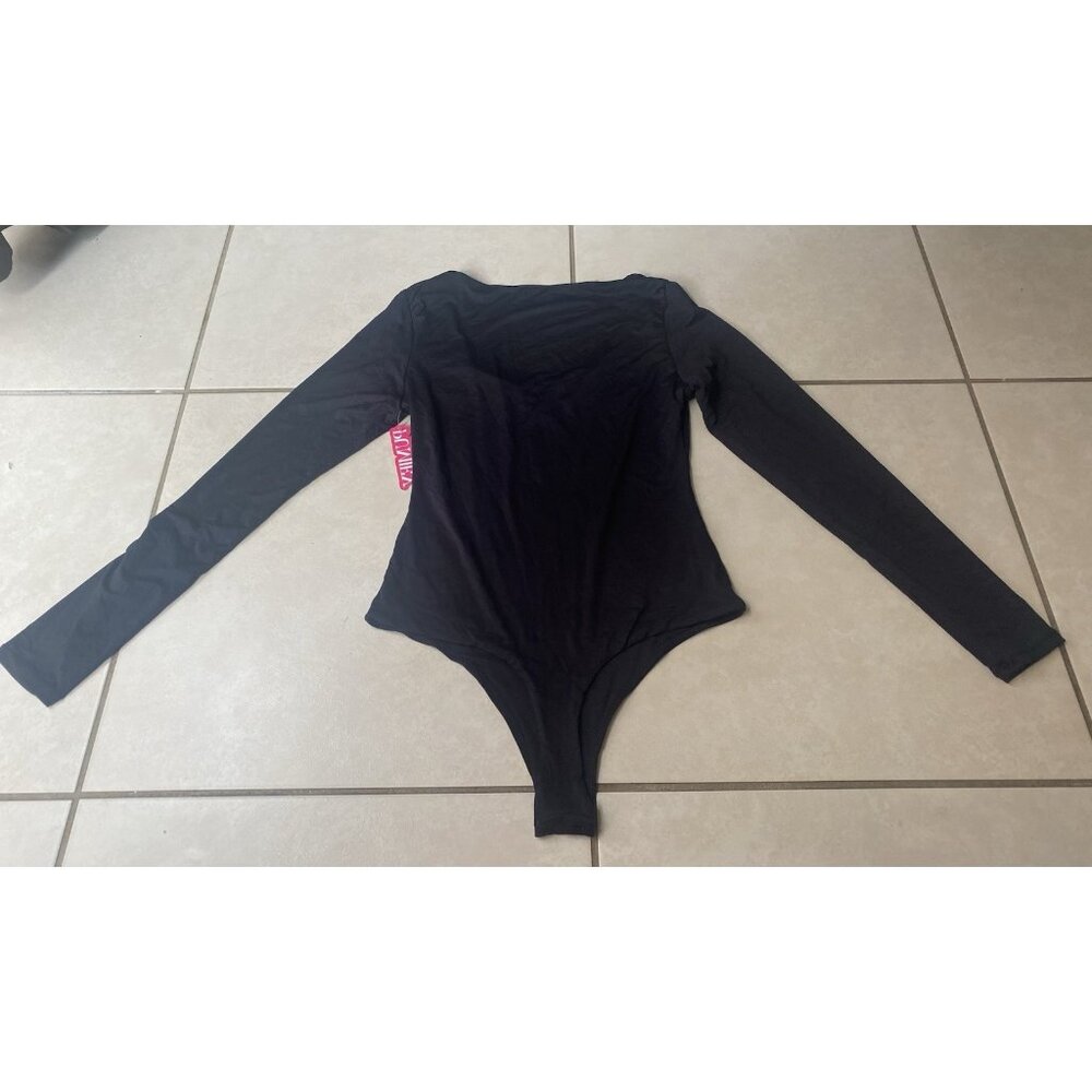 NWT Pumiey Scoop Neck Long Sleeve Bodysuit Sexy Tops Thong Bottom Black Size L - Picture 6 of 6